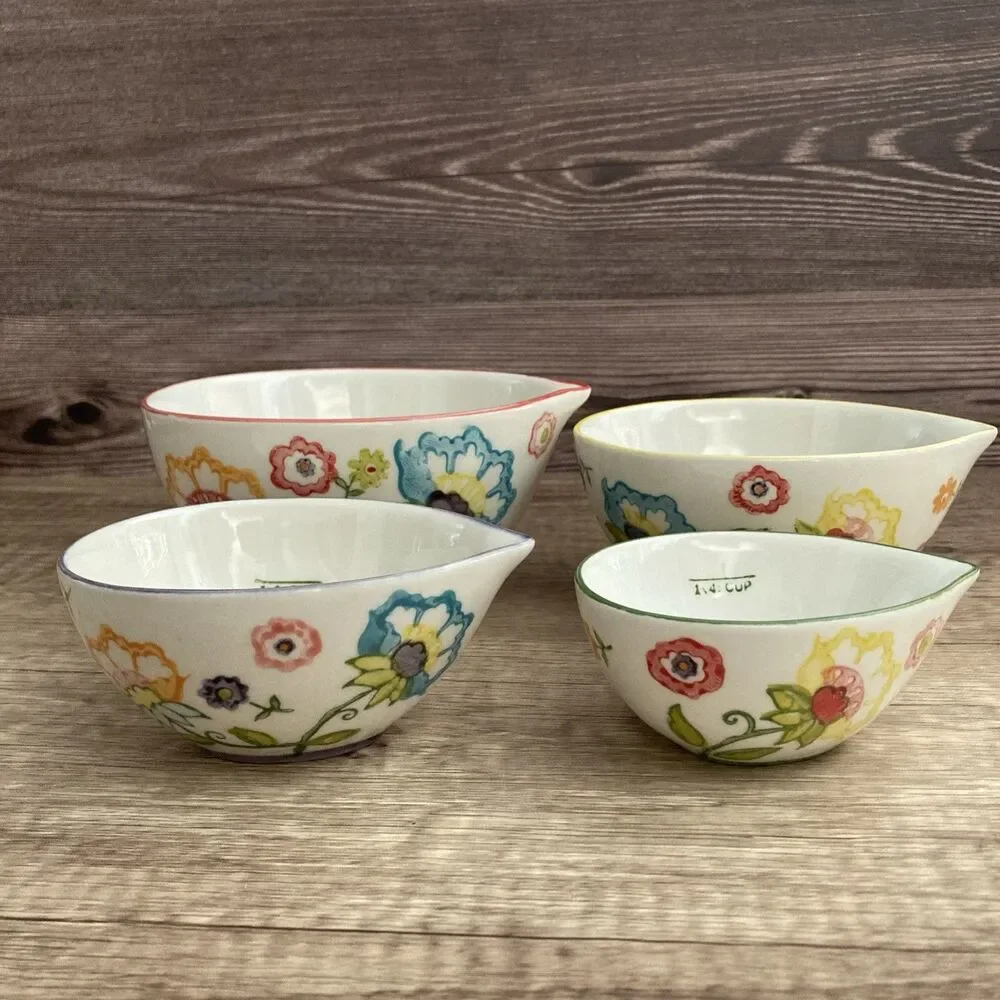 Pier 1 Floral Measuring Cups Hand Painted Cottagecore Boho Nesting